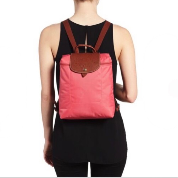 Longchamp Le Pliage Nylon Backpack FLOWER PINK New - Picture 2 of 14